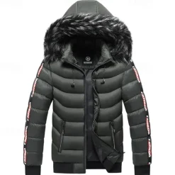 Best OUKU Men's Winter Coat Puffer Jacket Padded Pocket Detachable Hood Polyster Vacation Daily Wear Date Regular Fashion Casual Comfortable Thermal Warm Fall & Winter Color Block Wine Black Yellow Dark Green