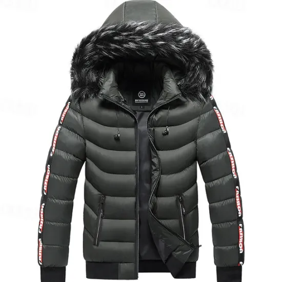 Best OUKU Men's Winter Coat Puffer Jacket Padded Pocket Detachable Hood Polyster Vacation Daily Wear Date Regular Fashion Casual Comfortable Thermal Warm Fall & Winter Color Block Wine Black Yellow Dark Green
