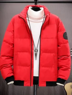 Best OUKU Men's Winter Coat Puffer Jacket Padded Jacket Pocket Polyster Daily Wear Date Vacation Regular Fashion Casual Comfortable Thermal Warm Fall & Winter Color Block Black Red Army Green Gray Puffer Jacket
