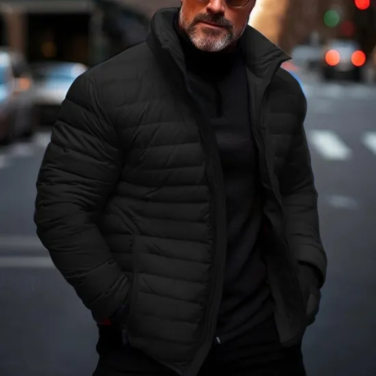 Online OUKU Men's Winter Coat Puffer Jacket Quilted Jacket Transition Jacket Pocket Cotton Pocket Vacation Daily Wear Date Regular Fashion Casual Comfortable Thermal Warm Fall & Winter Solid / Plain Color Black