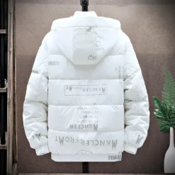 Hot OUKU Men's Winter Coat Puffer Jacket Hoodie Jacket Imitation Silk Cotton Hoodie Outdoor Casual Daily Short Windproof Warm Fall & Winter Solid / Plain Color Silver Black White Puffer Jacket