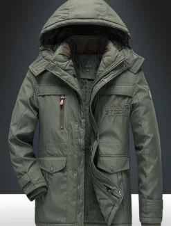 Outlet OUKU Men's Winter Coat Puffer Jacket Parka Pocket Full Zip Outdoor Daily Long Sporty Casual Thermal Warm Breathable Fall Winter Solid Color Black Army Green Royal Blue Khaki Puffer Jacket