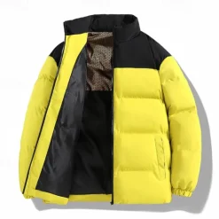 Hot OUKU Men's Winter Coat Puffer Jacket Padded Jacket Pocket Polyster Daily Wear Date Vacation Regular Fashion Casual Comfortable Thermal Warm Fall & Winter Color Block Black Yellow Purple Khaki Puffer Jacket