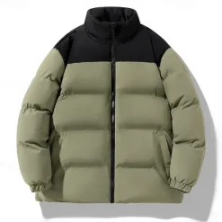 Hot OUKU Men's Winter Coat Puffer Jacket Padded Jacket Pocket Polyster Daily Wear Date Vacation Regular Fashion Casual Comfortable Thermal Warm Fall & Winter Color Block Black Yellow Purple Khaki Puffer Jacket