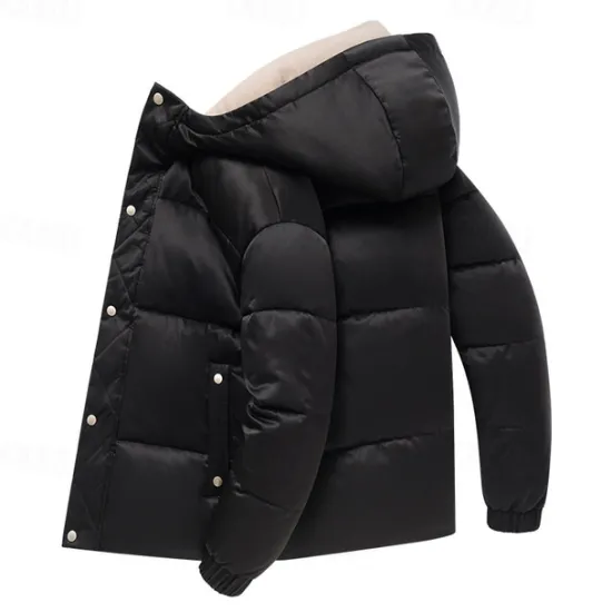 OUKU Men's Winter Coat Puffer Jacket Padded Hoodied Jacket Hooded Fall & Winter Solid / Plain Color Leisure Hooded Short Apricot Black Yellow Sky Blue Gray Jacket