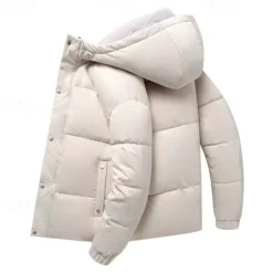 OUKU Men's Winter Coat Puffer Jacket Padded Hoodied Jacket Hooded Fall & Winter Solid / Plain Color Leisure Hooded Short Apricot Black Yellow Sky Blue Gray Jacket