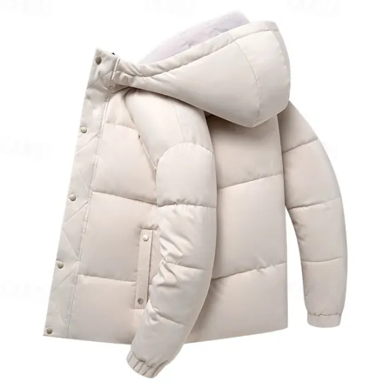 OUKU Men's Winter Coat Puffer Jacket Padded Hoodied Jacket Hooded Fall & Winter Solid / Plain Color Leisure Hooded Short Apricot Black Yellow Sky Blue Gray Jacket