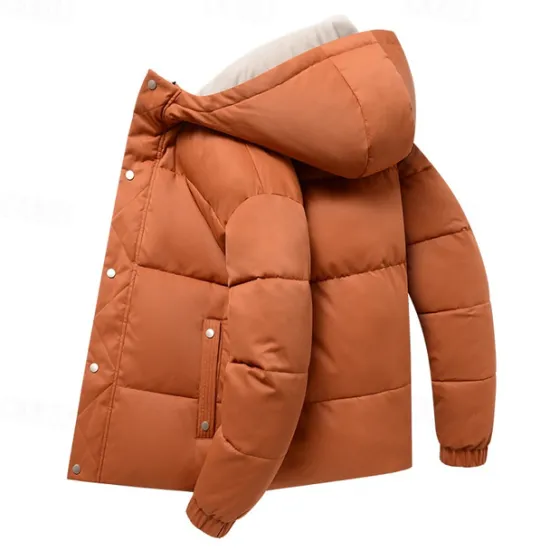 OUKU Men's Winter Coat Puffer Jacket Padded Hoodied Jacket Hooded Fall & Winter Solid / Plain Color Leisure Hooded Short Apricot Black Yellow Sky Blue Gray Jacket