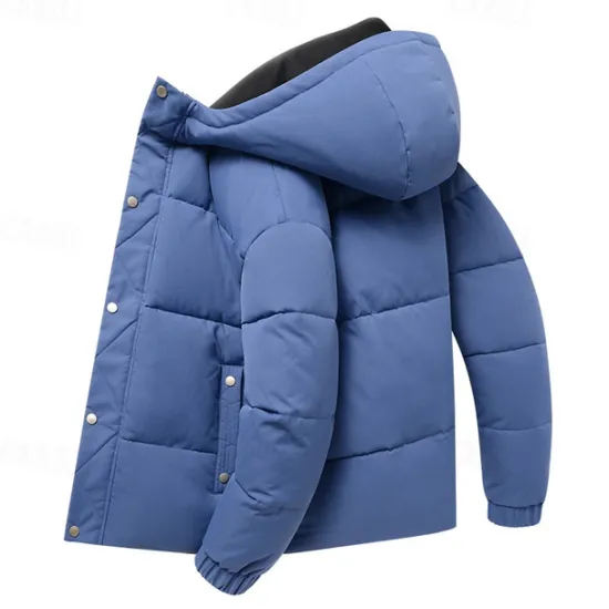 OUKU Men's Winter Coat Puffer Jacket Padded Hoodied Jacket Hooded Fall & Winter Solid / Plain Color Leisure Hooded Short Apricot Black Yellow Sky Blue Gray Jacket