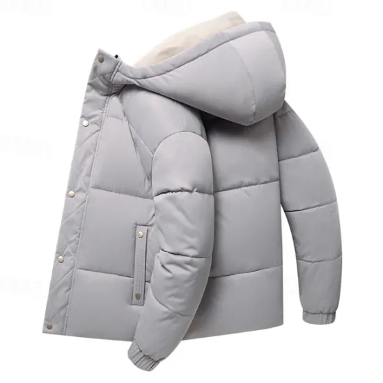 OUKU Men's Winter Coat Puffer Jacket Padded Hoodied Jacket Hooded Fall & Winter Solid / Plain Color Leisure Hooded Short Apricot Black Yellow Sky Blue Gray Jacket