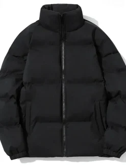Sale OUKU Men's Winter Coat Puffer Jacket Pocket Polyster Top Christmas Office / Career Street Regular Sports Streetwear Cool Fall Winter Plain Black White Pink Blue Puffer Jacket