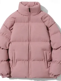 Sale OUKU Men's Winter Coat Puffer Jacket Pocket Polyster Top Christmas Office / Career Street Regular Sports Streetwear Cool Fall Winter Plain Black White Pink Blue Puffer Jacket