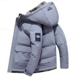 Discount OUKU Men's Winter Coat Puffer Jacket Quilted Jacket Padded Hooded Leisure Sports Going out Windproof Fall & Winter Solid / Plain Color Black Blue Khaki Puffer Jacket
