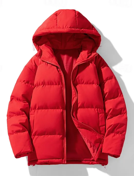 Sale OUKU Men's Winter Coat Puffer Jacket Padded Jacket Pocket Polyster Daily Wear Date Vacation Regular Fashion Casual Comfortable Thermal Warm Fall & Winter Solid / Plain Color Dark Grey Black Red Blue
