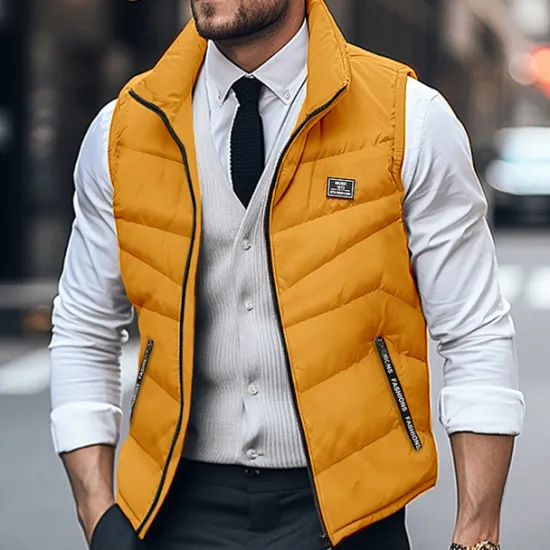 Hot OUKU Men's Winter Coat Quilted Vest Pocket Office & Career Date Casual Daily Outdoor Casual Sports Winter Plain Black White Yellow Red Puffer Jacket