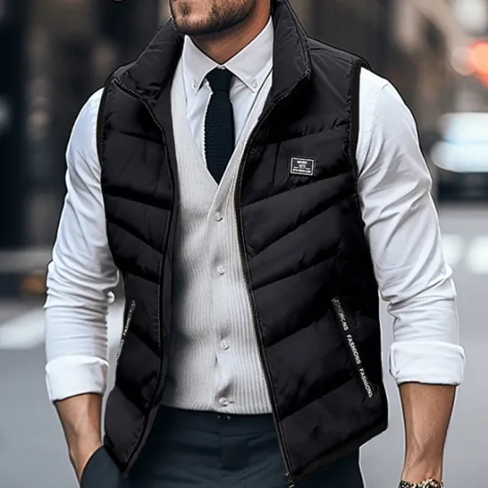 Hot OUKU Men's Winter Coat Quilted Vest Pocket Office & Career Date Casual Daily Outdoor Casual Sports Winter Plain Black White Yellow Red Puffer Jacket