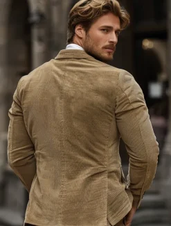 Online OUKU Men's Winter Coat School Formal Wedding Elegant Warm Fall Winter Corduroy Solid Color Single Breasted Two-button Blazer khaki