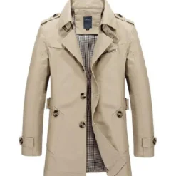 Sale OUKU Men's Winter Coat Transition Jacket Overcoat Trench Coat Short Coat Business Casual Cotton Windbreaker Outerwear Clothing Apparel Solid Colored Notch lapel collar