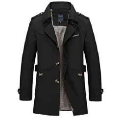 Sale OUKU Men's Winter Coat Transition Jacket Overcoat Trench Coat Short Coat Business Casual Cotton Windbreaker Outerwear Clothing Apparel Solid Colored Notch lapel collar