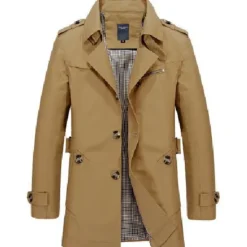 Sale OUKU Men's Winter Coat Transition Jacket Overcoat Trench Coat Short Coat Business Casual Cotton Windbreaker Outerwear Clothing Apparel Solid Colored Notch lapel collar