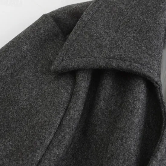 OUKU Men's Winter Coat Trench Coat Formal Wedding Warm Pocket Winter Solid Color Christmas Elegant Peaked Lapel Regular Black Khaki Gray Jacket