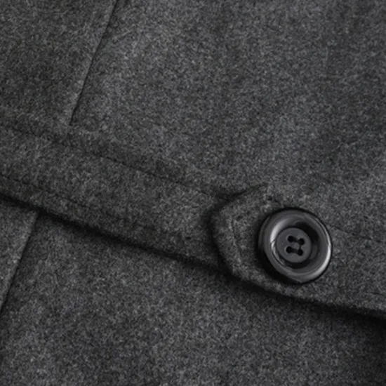 OUKU Men's Winter Coat Trench Coat Formal Wedding Warm Pocket Winter Solid Color Christmas Elegant Peaked Lapel Regular Black Khaki Gray Jacket
