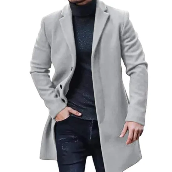 Best OUKU Men's Winter Coat Trench Coat Office & Career Daily Wear Winter Polyester Thermal Warm Washable Outerwear Clothing Apparel Fashion Warm Ups Solid Colored Pocket Lapel Single Breasted