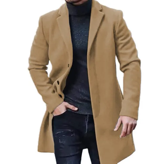 Best OUKU Men's Winter Coat Trench Coat Office & Career Daily Wear Winter Polyester Thermal Warm Washable Outerwear Clothing Apparel Fashion Warm Ups Solid Colored Pocket Lapel Single Breasted