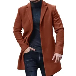 Best OUKU Men's Winter Coat Trench Coat Office & Career Daily Wear Winter Polyester Thermal Warm Washable Outerwear Clothing Apparel Fashion Warm Ups Solid Colored Pocket Lapel Single Breasted