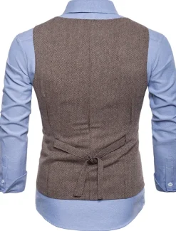 Hot OUKU Men's Winter Coat Vest Waistcoat Wedding Party Work Business Basic Smart Casual Spring & Fall Polyester Polka Dot V Neck Slim Black Khaki Gray Vest