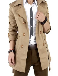 Discount OUKU Men's Winter Coat Windbreaker Transition Jacket Field Coat Peacoat Trench Coat Overcoat Business Casual Fall Winter Cotton Outerwear Clothing Apparel Solid Colored Oversized Shirt Collar