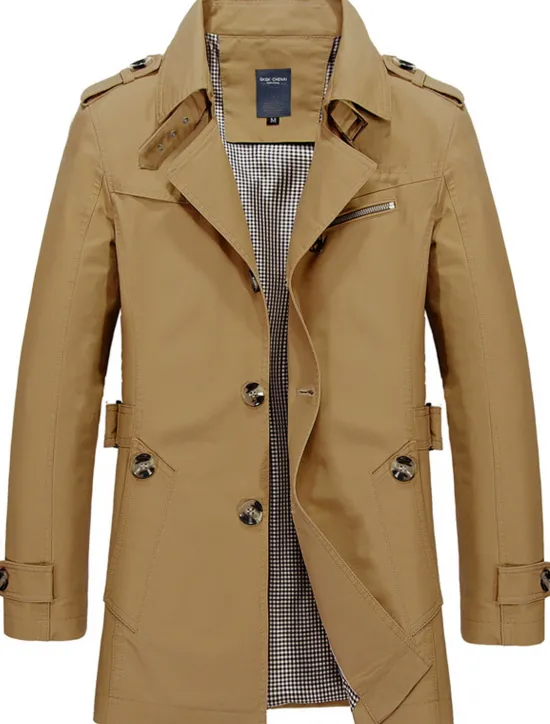 Hot OUKU Men's Winter Coat Windbreaker Field Coat Trench Coat Business Casual Winter Fall & Winter Polyester Windbreaker Outerwear Clothing Apparel Streetwear Solid Colored Notch lapel collar