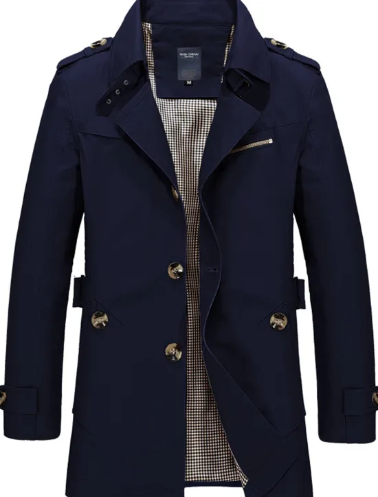 Hot OUKU Men's Winter Coat Windbreaker Field Coat Trench Coat Business Casual Winter Fall & Winter Polyester Windbreaker Outerwear Clothing Apparel Streetwear Solid Colored Notch lapel collar