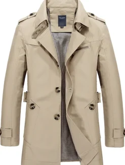 Hot OUKU Men's Winter Coat Windbreaker Field Coat Trench Coat Business Casual Winter Fall & Winter Polyester Windbreaker Outerwear Clothing Apparel Streetwear Solid Colored Notch lapel collar