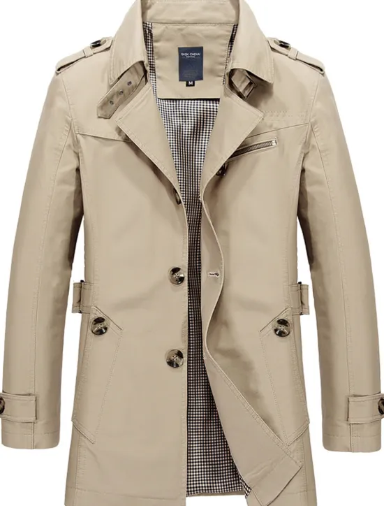 Hot OUKU Men's Winter Coat Windbreaker Field Coat Trench Coat Business Casual Winter Fall & Winter Polyester Windbreaker Outerwear Clothing Apparel Streetwear Solid Colored Notch lapel collar