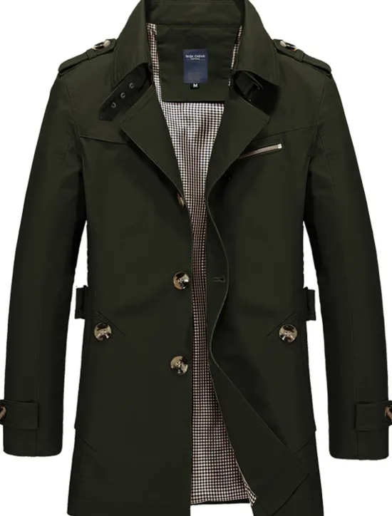 Hot OUKU Men's Winter Coat Windbreaker Field Coat Trench Coat Business Casual Winter Fall & Winter Polyester Windbreaker Outerwear Clothing Apparel Streetwear Solid Colored Notch lapel collar