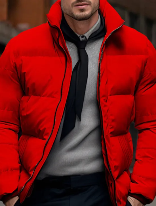 Discount OUKU Men's Winter Coat Winter Jacket Puffer Jacket Zipper Pocket Polyster Pocket Outdoor Date Casual Daily Regular Fashion Casual Thermal Warm Windproof Winter Plain Black White Red Green Puffer Jacket