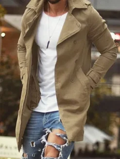 New OUKU Men's Winter Coat Winter Jacket Jacket Outdoor Street Thermal Warm Breathable Pocket Fall Winter Solid Color Streetwear Sporty Turndown Long Regular Fit Black Blue Green Khaki Grey Jacket