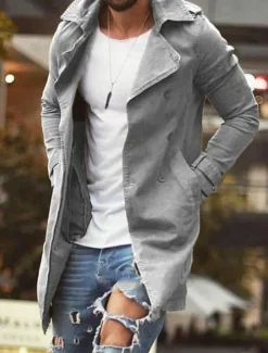 New OUKU Men's Winter Coat Winter Jacket Jacket Outdoor Street Thermal Warm Breathable Pocket Fall Winter Solid Color Streetwear Sporty Turndown Long Regular Fit Black Blue Green Khaki Grey Jacket