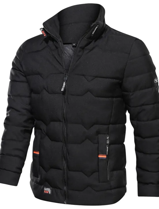 New OUKU Men's Winter Coat Winter Jacket Puffer Jacket Zipper Pocket Polyster Pocket Office & Career Date Casual Daily Regular Fashion Casual Windproof Warm Winter Plain Black Navy Blue Gray Puffer Jacket