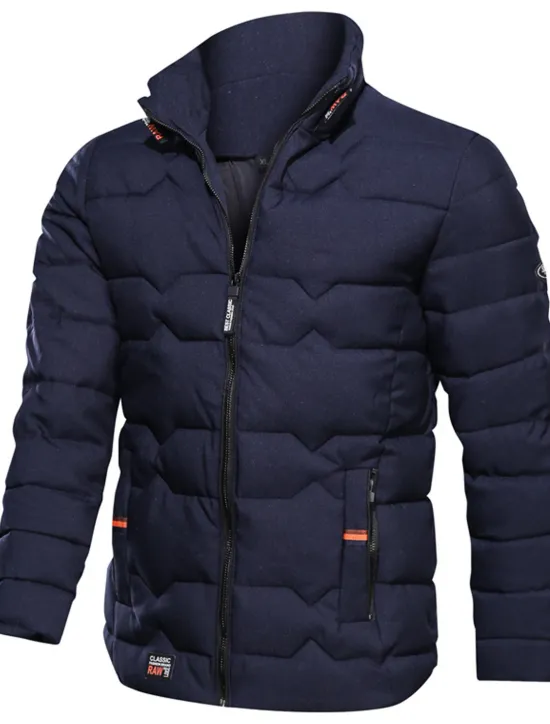 New OUKU Men's Winter Coat Winter Jacket Puffer Jacket Zipper Pocket Polyster Pocket Office & Career Date Casual Daily Regular Fashion Casual Windproof Warm Winter Plain Black Navy Blue Gray Puffer Jacket