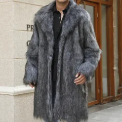 Discount OUKU Men's Winter Coat Winter Jacket Faux Fur Coat Outdoor Daily Wear Warm Pocket Fall Winter Plain Fashion Streetwear Lapel Regular Black White Yellow Brown Light Grey Jacket