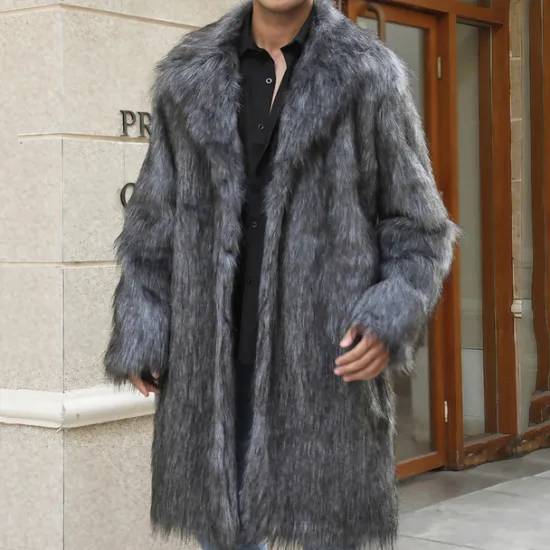 Discount OUKU Men's Winter Coat Winter Jacket Faux Fur Coat Outdoor Daily Wear Warm Pocket Fall Winter Plain Fashion Streetwear Lapel Regular Black White Yellow Brown Light Grey Jacket