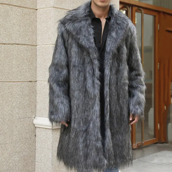 Discount OUKU Men's Winter Coat Winter Jacket Faux Fur Coat Outdoor Daily Wear Warm Pocket Fall Winter Plain Fashion Streetwear Lapel Regular Black White Yellow Brown Light Grey Jacket