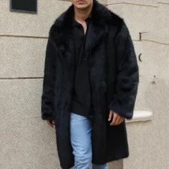 Discount OUKU Men's Winter Coat Winter Jacket Faux Fur Coat Outdoor Daily Wear Warm Pocket Fall Winter Plain Fashion Streetwear Lapel Regular Black White Yellow Brown Light Grey Jacket