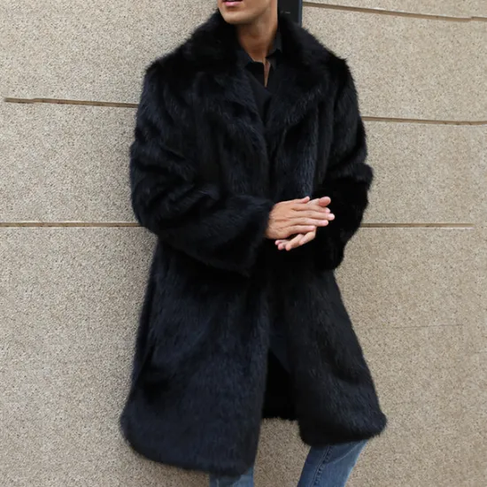 Discount OUKU Men's Winter Coat Winter Jacket Faux Fur Coat Outdoor Daily Wear Warm Pocket Fall Winter Plain Fashion Streetwear Lapel Regular Black White Yellow Brown Light Grey Jacket