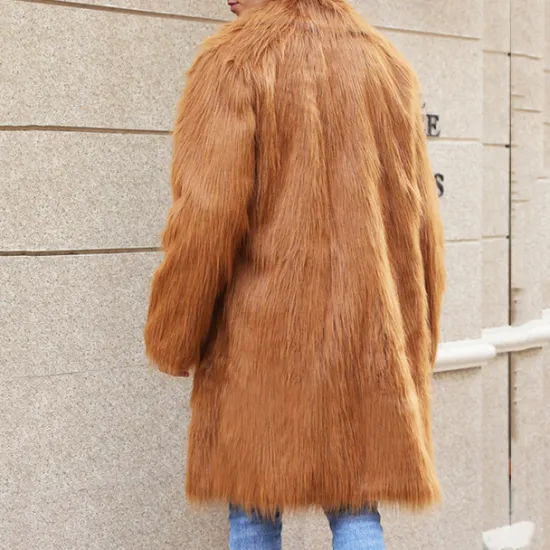 Discount OUKU Men's Winter Coat Winter Jacket Faux Fur Coat Outdoor Daily Wear Warm Pocket Fall Winter Plain Fashion Streetwear Lapel Regular Black White Yellow Brown Light Grey Jacket