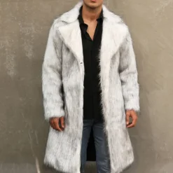 Discount OUKU Men's Winter Coat Winter Jacket Faux Fur Coat Outdoor Daily Wear Warm Pocket Fall Winter Plain Fashion Streetwear Lapel Regular Black White Yellow Brown Light Grey Jacket