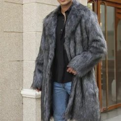 Discount OUKU Men's Winter Coat Winter Jacket Faux Fur Coat Outdoor Daily Wear Warm Pocket Fall Winter Plain Fashion Streetwear Lapel Regular Black White Yellow Brown Light Grey Jacket