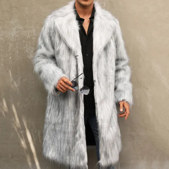 Discount OUKU Men's Winter Coat Winter Jacket Faux Fur Coat Outdoor Daily Wear Warm Pocket Fall Winter Plain Fashion Streetwear Lapel Regular Black White Yellow Brown Light Grey Jacket